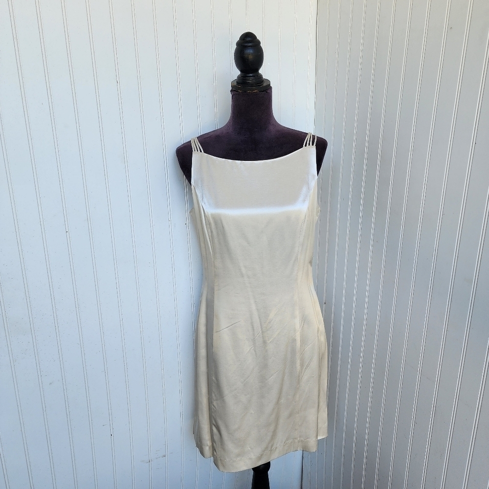 VTG Fairweather Women's Spaghetti Strap Satin Strappy Dress Beige Lined Sz 10